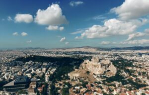 Aerial photo of athens with Acropolis