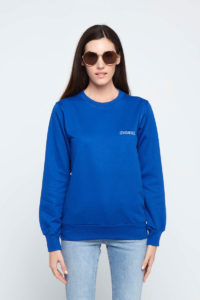 Woman wearing Royal Blue Sweatshirt
